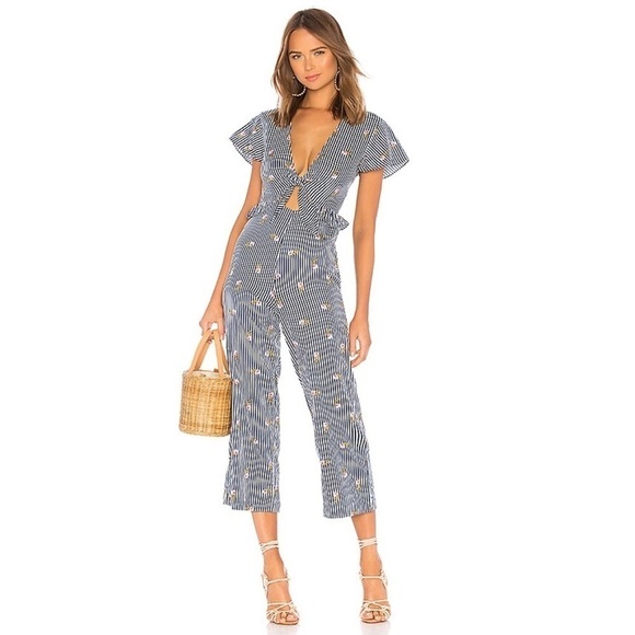 Privacy Please Navy and White Patterned Jumpsuit - Picture 1 of 12